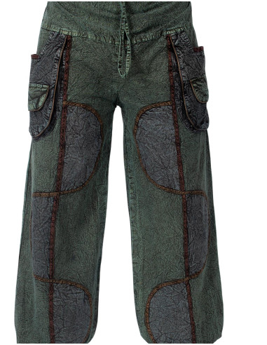 Unisex green cotton harem pants in an ethnic style