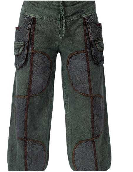 Pantaloni harem unisex in cotone verde in stile etnico
