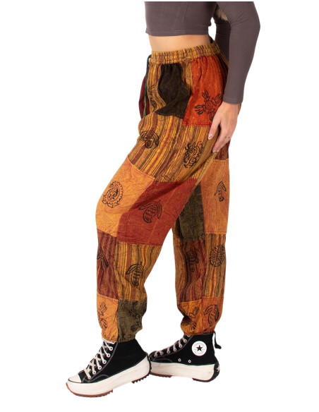 Pantalon harem unisexe en coton patchwork patchwork