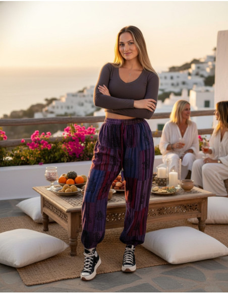 Pantaloni harem unisex in cotone patchwork