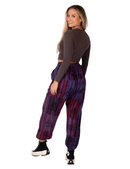 Pantalon harem unisexe en coton patchwork patchwork