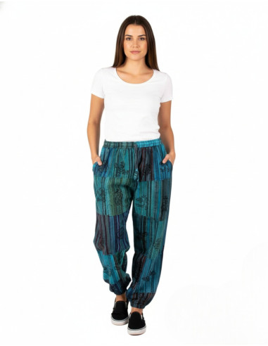 Unisex Patchwork-Haremshose aus Baumwolle