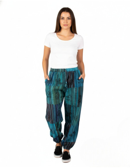 Unisex Patchwork-Haremshose aus Baumwolle