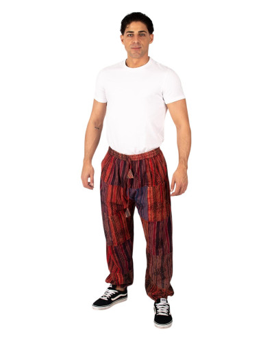 Pantalon harem unisexe en patchwork de coton –...