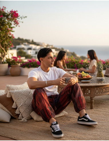 Unisex Patchwork-Haremshose aus Baumwolle – Rot