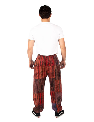 Unisex Patchwork Cotton Harem Pants – Red
