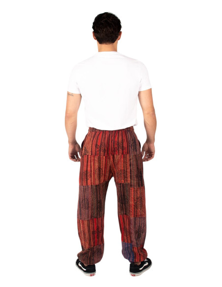 Unisex Patchwork-Haremshose aus Baumwolle – Rot