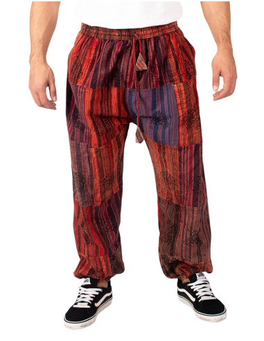 Pantaloni harem unisex in cotone patchwork - Rossi