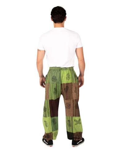 Pantaloni harem unisex patchwork in cotone nei...