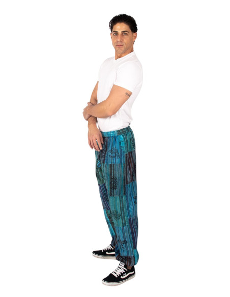 Unisex patchwork light blue cotton harem pants