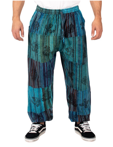 pantalon sarouel unisexe en coton bleu clair...