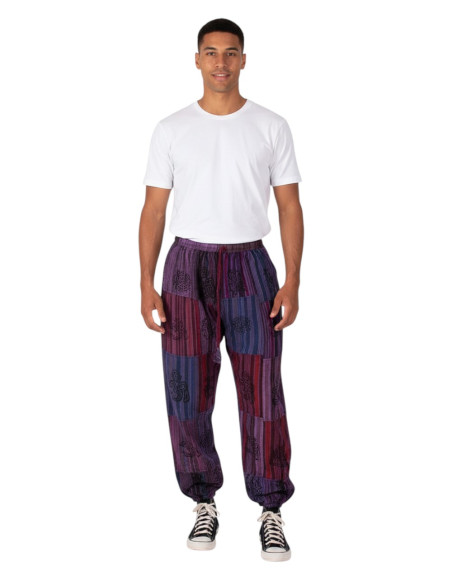 Unisex patchwork harem pants in shades of purple cotton