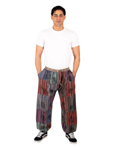 Pantalon harem unisexe patchwork en coton de...