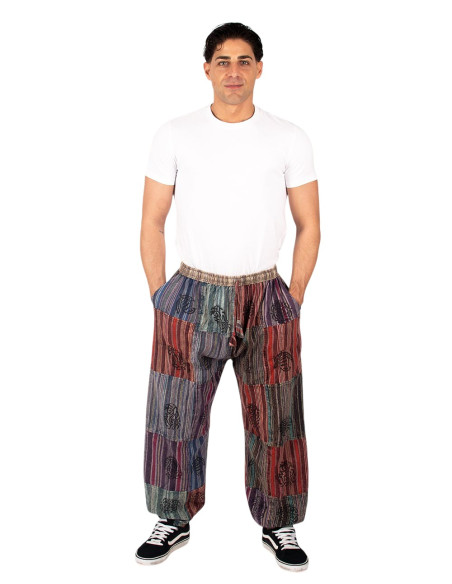 Pantaloni harem unisex patchwork in colori assortiti di cotone