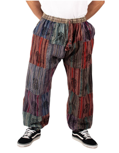 Pantalon harem unisexe patchwork en coton de...