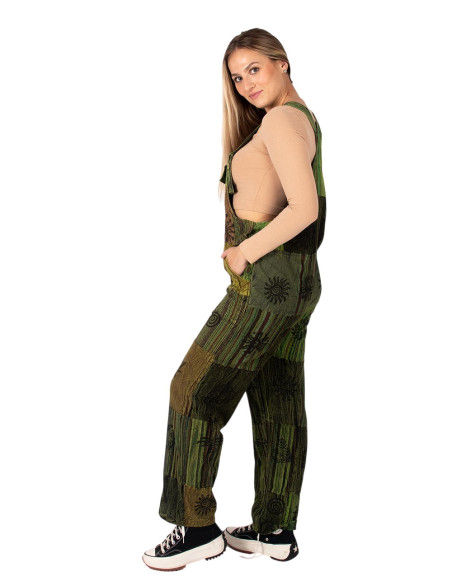 Macacão unissex verde de algodão feito à mão com patchwork – estilo étnico indiano