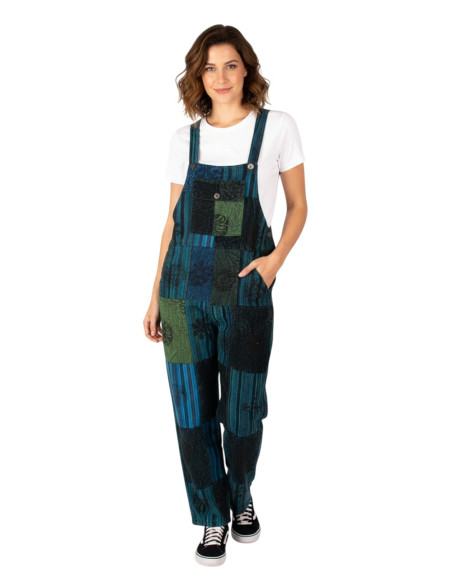 Macacão unissex patchwork em algodão – Roxo ou Azul Claro