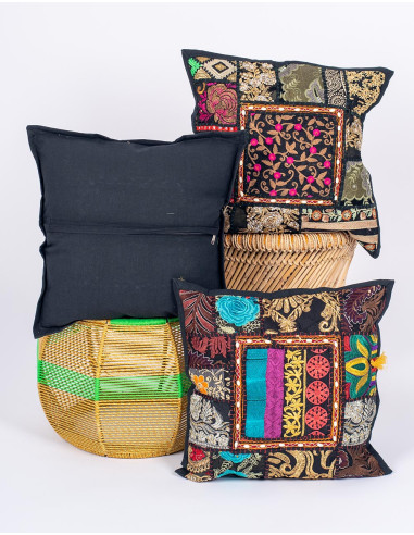 Housse de coussin Kimago noire faite main 40x40...