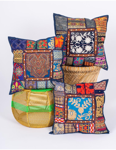 Handmade cushion cover made of cotton with blue...