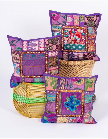 Fodera per cuscino viola – Decorazione artigianale indiana