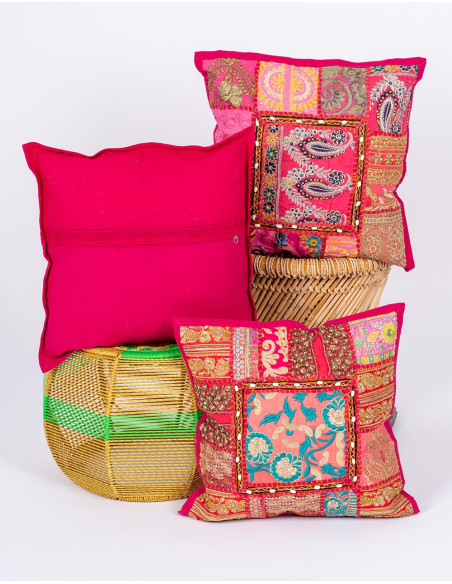 Pink cushion cover, ethnic decoration and Indian craftsmanship