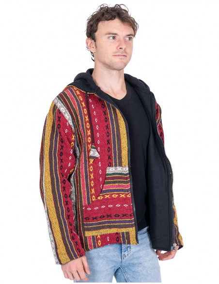 Unisex-Hippiejacke mit Fleecefutter – Handgefertigter Boho-Mantel aus Indien