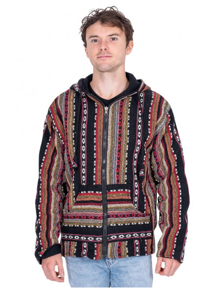 Unisex-Hippiejacke mit Fleecefutter – Handgefertigter Boho-Mantel aus Indien