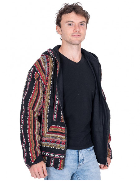 Jaqueta hippie unissex com forro de lã polar – Casaco boho feito à mão na Índia