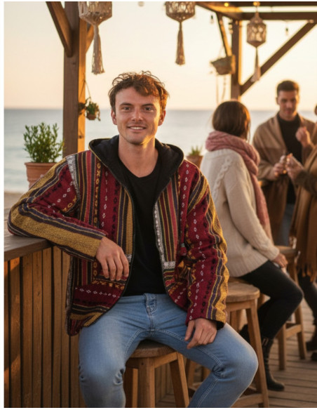 Veste hippie unisexe doublée en polaire – Manteau bohème fait main en Inde