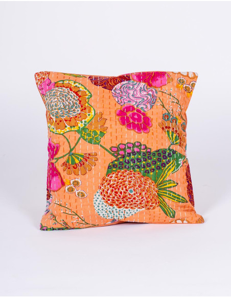 Capa de almofada floral salmão 40x40 cm em algodão feito à mão