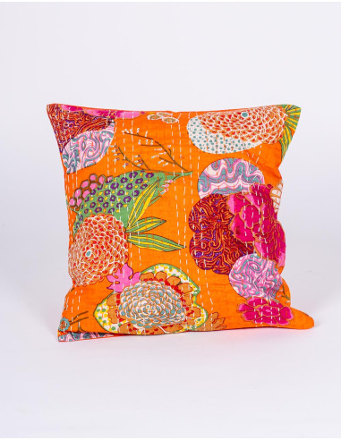 housse de coussin en coton à fleurs orange