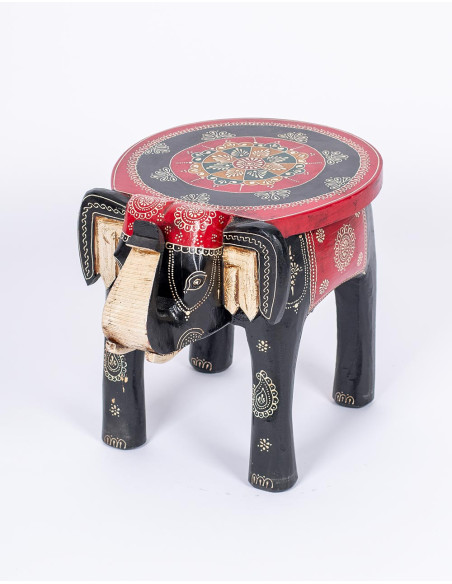Handmade black and red bench with elephant head