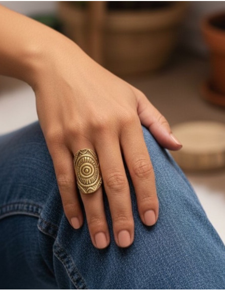 Grande anello ovale in oro fatto a mano – gioielli etnici indiani