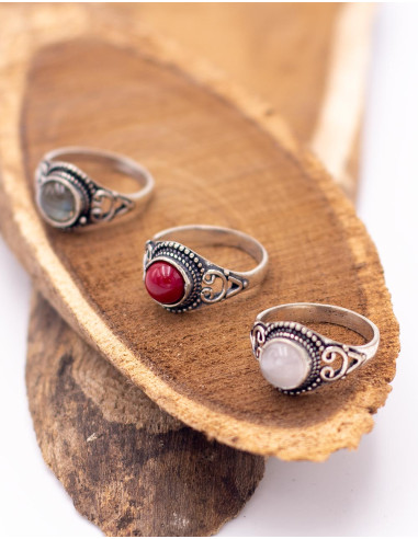 anillo-plateado-boho-piedra-natural-kimago
