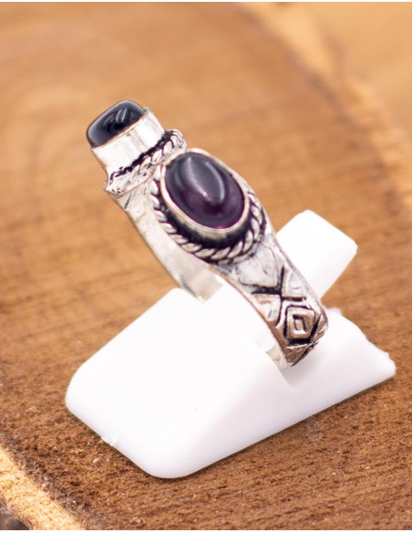 Anel aberto feito à mão com duas pedras minerais – estilo boho