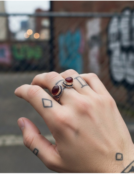 Handmade open ring with two mineral stones – Boho style
