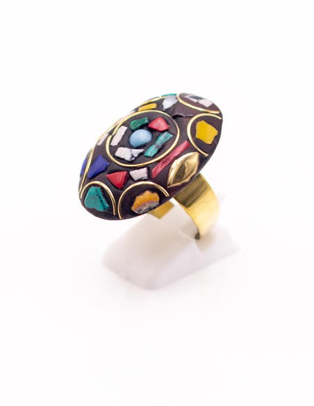 Bague large faite main avec pierres naturelles