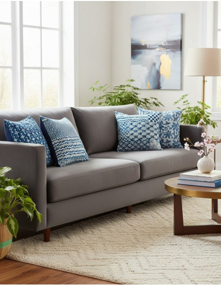 Blue and white cushion cover – Handmade ethnic decoration