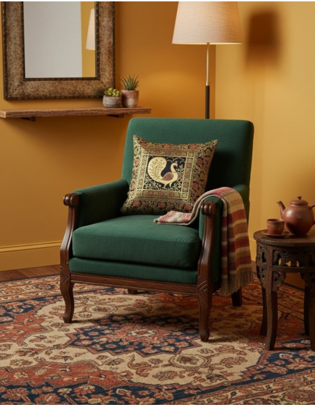 Fodera per cuscino nera con motivo a uccellino – Decorazione etnica realizzata a mano