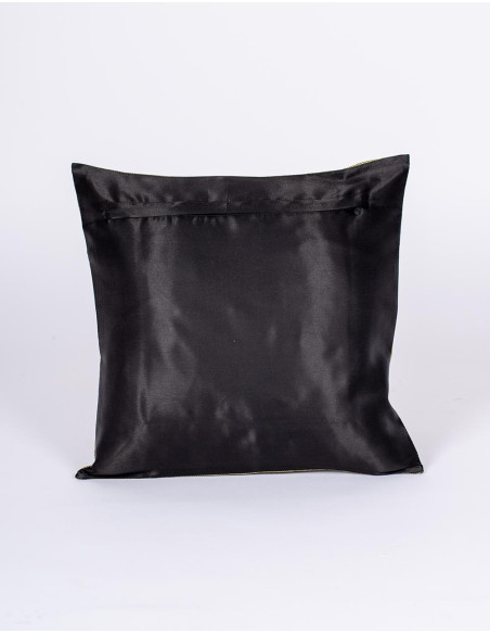 Housse de coussin noire à motif oiseau – Décoration ethnique faite main