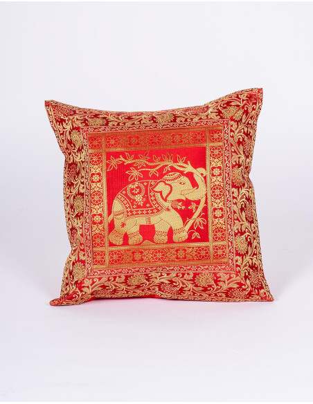 Housse de coussin rouge à motif éléphant – Décoration bohème indienne