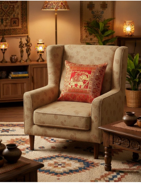 Fodera per cuscino rossa con elefante – Decorazione boho indiana