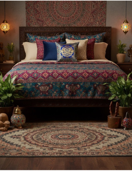 Blauer Kissenbezug mit Elefantenmotiv – Indische Ethno-Dekoration