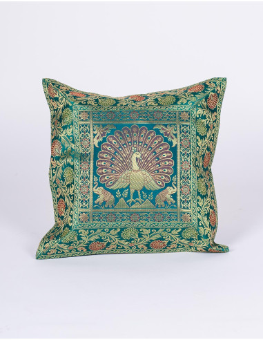 Green cushion cover with peacock – Indian...