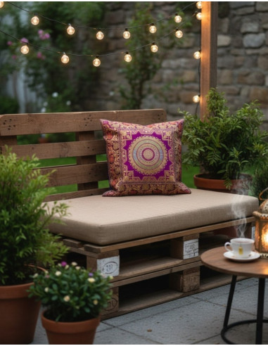 Purple cushion cover with decorative circle –...