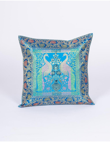 Housse de coussin bleu clair à motifs d'oiseaux...
