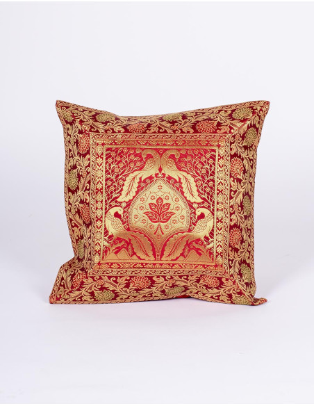 Housse de coussin bordeaux à motifs d'oiseaux – Style ethnique bohème
