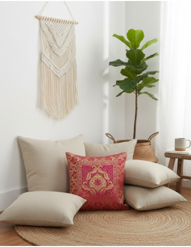Pink cushion cover with decorative birds –...