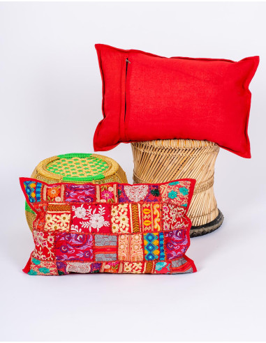 Capa de almofada vermelha em patchwork 60x40 –...