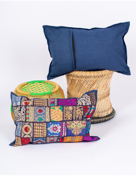 Coussin patchwork indien fait main 60x40 – Housse ethnique unique
